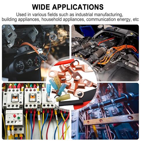 110Pcs Copper Wire Lugs Kit, Battery Terminal Connectors AWG 2 4 6 8 10 12 14 16 Gauge Heavy Duty Battery Cable Ends Ring Terminal Wire Connectors Kit with Heat Shrink Tubing in Kuwait