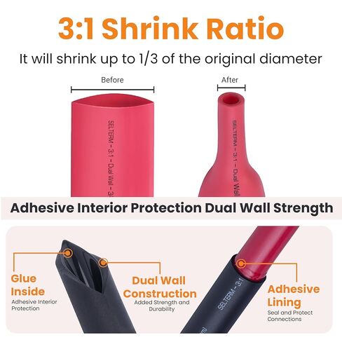 SELTERM 10 قطع - 4/0 Awg - 5/16 بوصة - عروات البطارية - موصلات طرفية حلقية | مع 12 قطعة 3: 1 أنابيب الانكماش الحراري باللونين الأسود والأحمر مع مادة لاصقة | نهايات كابلات البطارية شديدة التحمل - مجموعة عروات الأسلاك النحاسية العارية in Kuwait