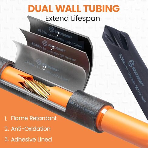 SELTERM 10 قطع - 4/0 Awg - 5/16 بوصة - عروات البطارية - موصلات طرفية حلقية | مع 12 قطعة 3: 1 أنابيب الانكماش الحراري باللونين الأسود والأحمر مع مادة لاصقة | نهايات كابلات البطارية شديدة التحمل - مجموعة عروات الأسلاك النحاسية العارية in Kuwait