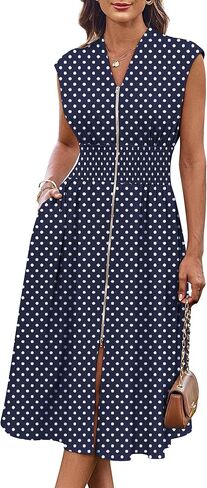 GRACE KARIN Womens Summer Casual Dress, Business Office Work Dresses, Cap Sleeve Zipper Front Flowy Midi Dress with Pockets in Saudi Arabia