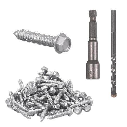 100 PCS Concrete Screws 1/4" x 1-1/4", 410 Stainless Steel Hex Concrete Screw Kit with Drill Bit and Hex Bit Socket for Anchoring to Masonry, Block, Brick in Kuwait