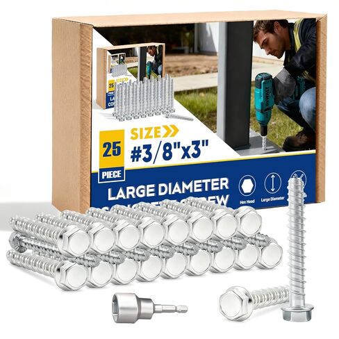 برغي خرسانة كبير بقطر 3/8 بوصة × 3 بوصة 25 حزمة - مرساة خرسانية شديدة التحمل، ومسامير بناء للطوب والكتل والخشب والإطار - براغي سداسية مطلية بالزنك in Kuwait