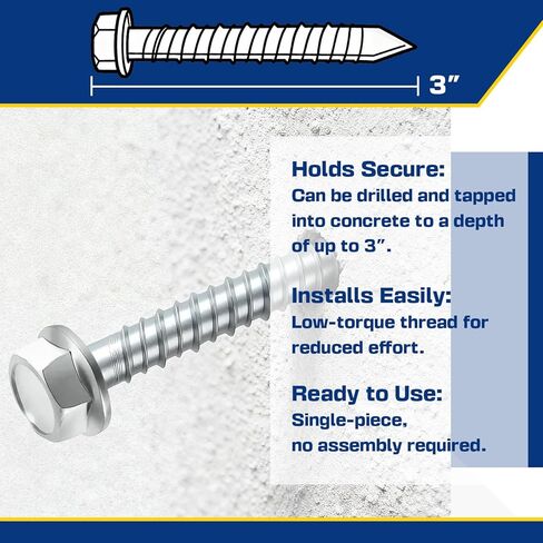 برغي خرسانة كبير بقطر 3/8 بوصة × 3 بوصة 25 حزمة - مرساة خرسانية شديدة التحمل، ومسامير بناء للطوب والكتل والخشب والإطار - براغي سداسية مطلية بالزنك in Kuwait