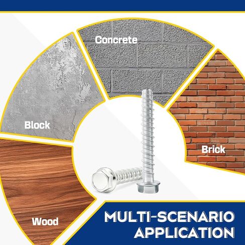 برغي خرسانة كبير بقطر 3/8 بوصة × 3 بوصة 25 حزمة - مرساة خرسانية شديدة التحمل، ومسامير بناء للطوب والكتل والخشب والإطار - براغي سداسية مطلية بالزنك in Kuwait