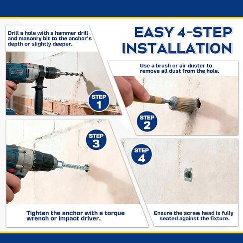 برغي خرسانة كبير بقطر 3/8 بوصة × 3 بوصة 25 حزمة - مرساة خرسانية شديدة التحمل، ومسامير بناء للطوب والكتل والخشب والإطار - براغي سداسية مطلية بالزنك in Kuwait