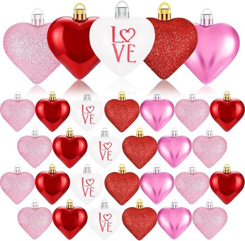 XmasExp Valentines Day Decor Heart Ornaments for Christmas Tree Decorations Set of 24 Pink Heart Shaped Bauble Perfect for Valentine's Day Wedding Anniversaries and Party Supplies in Kuwait