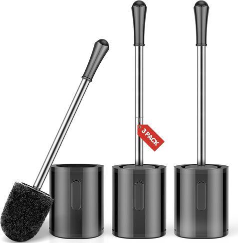 Compact Toilet Brush & Holder, Stainless Steel Handle, Space Saving for Storage, Deep Cleaning, Drip-Proof, Easy to Assemble, Nylon Bristles, White & Grey in Saudi Arabia
