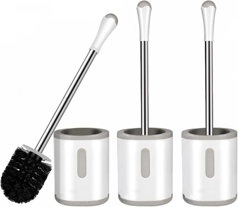 Compact Toilet Brush & Holder, Stainless Steel Handle, Space Saving for Storage, Deep Cleaning, Drip-Proof, Easy to Assemble, Nylon Bristles, White & Grey in Saudi Arabia