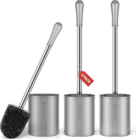 Compact Toilet Brush & Holder, Stainless Steel Handle, Space Saving for Storage, Deep Cleaning, Drip-Proof, Easy to Assemble, Nylon Bristles, White & Grey in Saudi Arabia