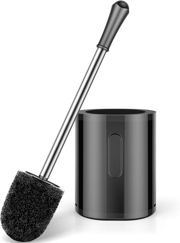 Compact Toilet Brush & Holder, Stainless Steel Handle, Space Saving for Storage, Deep Cleaning, Drip-Proof, Easy to Assemble, Nylon Bristles, White & Grey in Saudi Arabia