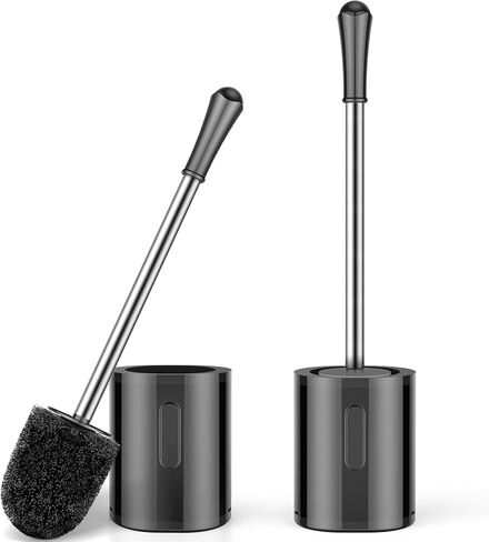 Compact Toilet Brush & Holder, Stainless Steel Handle, Space Saving for Storage, Deep Cleaning, Drip-Proof, Easy to Assemble, Nylon Bristles, White & Grey in Saudi Arabia