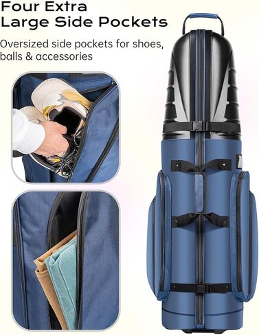 Golf Travel Bag for Airlines, ABS Hard Shell Top, 1680D Oxford Cloth, 4 Side Pockets, Two 4 Inch Wheels, Lockable Zippers, Foldable Club Travel Case in Saudi Arabia