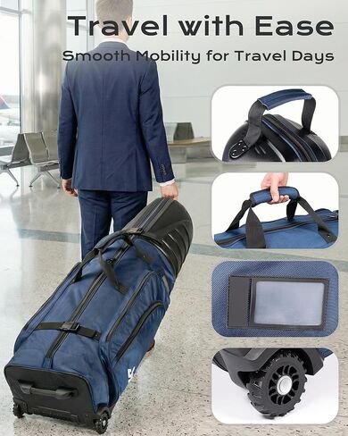 Golf Travel Bag for Airlines, ABS Hard Shell Top, 1680D Oxford Cloth, 4 Side Pockets, Two 4 Inch Wheels, Lockable Zippers, Foldable Club Travel Case in Saudi Arabia