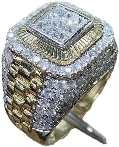 خاتم LRESJJIUJ للرجال من الكريستال الجليدي 14 قيراط مطلي بالذهب اللامع الهيب هوب الجليد كريستال فاخر كبير جدًا للرجال خاتم معدني/مكعب الزركون للرجال خاتم لامع غمر الجليد تشيكوسلوفاكيا خاتم إصبع صغير (مقاس 10) in Kuwait