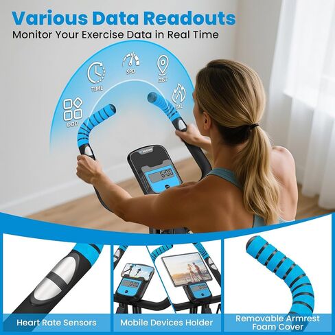Foldable Exercise Bike, Multifunctional Indoor Stationary Bikes for Home with 8-Level Magnetic Resistance, Quiet Workout Bike with Arm Resistance Bands, LCD Monitor, 300LBS Capacity in Saudi Arabia