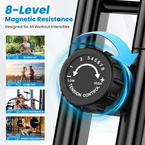 Foldable Exercise Bike, Multifunctional Indoor Stationary Bikes for Home with 8-Level Magnetic Resistance, Quiet Workout Bike with Arm Resistance Bands, LCD Monitor, 300LBS Capacity in Saudi Arabia