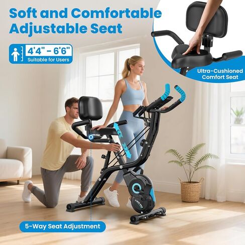 Foldable Exercise Bike, Multifunctional Indoor Stationary Bikes for Home with 8-Level Magnetic Resistance, Quiet Workout Bike with Arm Resistance Bands, LCD Monitor, 300LBS Capacity in Saudi Arabia