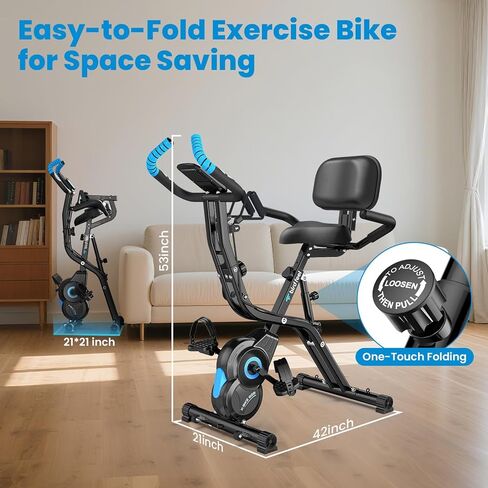 Foldable Exercise Bike, Multifunctional Indoor Stationary Bikes for Home with 8-Level Magnetic Resistance, Quiet Workout Bike with Arm Resistance Bands, LCD Monitor, 300LBS Capacity in Saudi Arabia