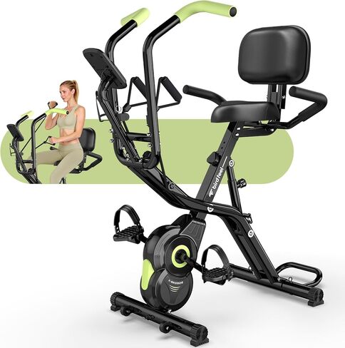 Foldable Exercise Bike, Multifunctional Indoor Stationary Bikes for Home with 8-Level Magnetic Resistance, Quiet Workout Bike with Arm Resistance Bands, LCD Monitor, 300LBS Capacity in Saudi Arabia