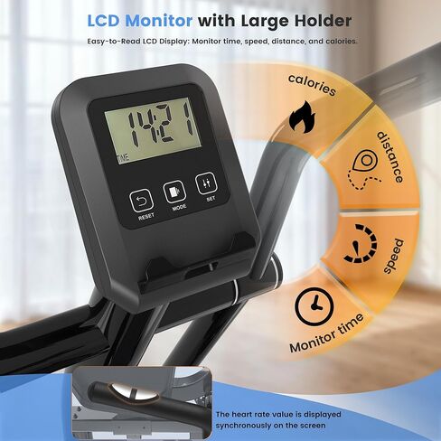 دراجة تمرين راقد، دراجة ثابتة راقد للمنزل، دراجة راقد بسعة وزن 400 رطل، همس هادئ 16 مستوى مقاومة مغناطيسية لمعدل ضربات القلب وشاشة LCD متعددة الوظائف ومقعد مريح in Kuwait