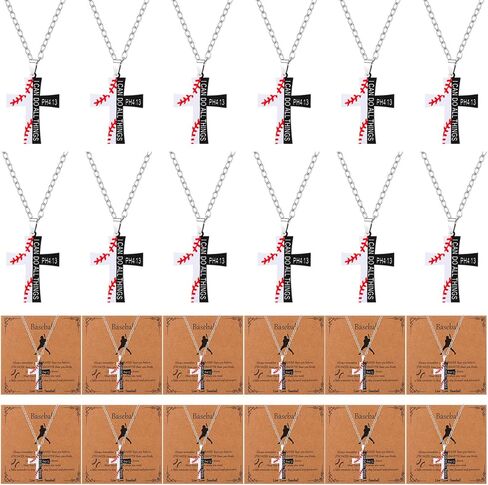 Tondiamo 24 Set Baseball Cross Necklace with Inspirational Card Sport Team Gift Bulk Jewelry Chain Religious Christian Gift for Fans Men Lovers Team Player Party Favor in Saudi Arabia
