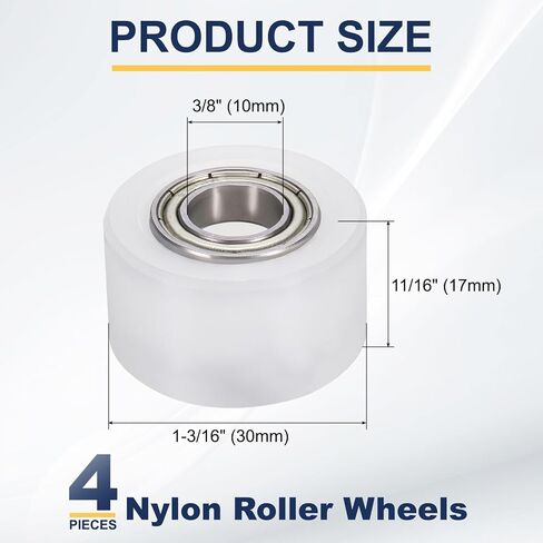 uxcell 2Pcs Nylon Roller Wheel with Bearings, 1/4" Bore x 1" Width x 1" Length, CNC Guiding Wheel Flat Belt Idler, Nylon Pulley (White) in Saudi Arabia