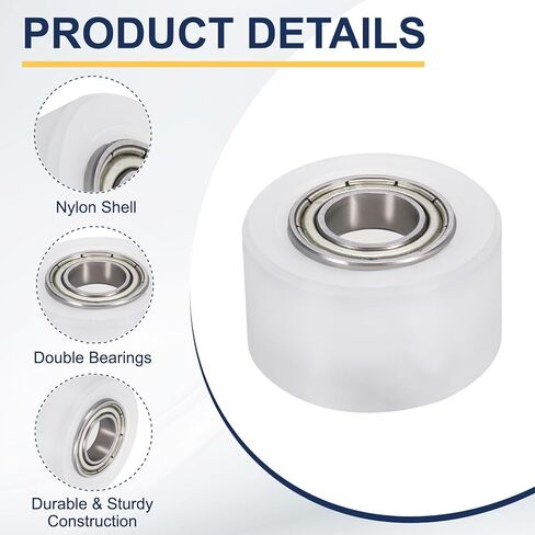uxcell 2Pcs Nylon Roller Wheel with Bearings, 1/4" Bore x 1" Width x 1" Length, CNC Guiding Wheel Flat Belt Idler, Nylon Pulley (White) in Saudi Arabia