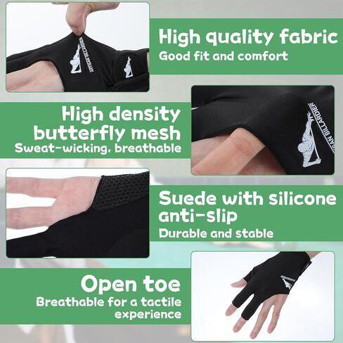 Pool Glove Left Hand 3 Finger Breathable Billiards Glove Durable Double Stitching Snooker Cue Sport Gloves Adjustable Popular Sizes for Men & Women in Saudi Arabia