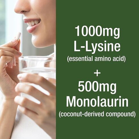 Peak Performance L Lysine 1000mg + Monolaurin 500mg Supplement for Immune Support - High Potency L-Lysine for Lips, Skin, & Health - 2-in-1 Bioavailable Supplements for Men and Women - 60 Capsules in Saudi Arabia
