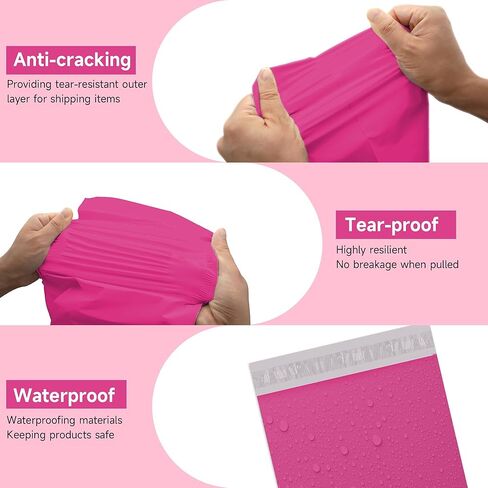 Pink Poly Mailers 14.5x19 100 Pcs, Cute Waterproof Shipping Bags with Self-Seal Adhesive, Durable Tear-Resistant Shipping Envelopes for Clothing in Kuwait
