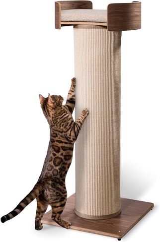 ONE FAST CAT - Giant Scratching Tower w/Perch - 44.5" Height with Replaceable Sisal and Removable Bed - Walnut in Saudi Arabia