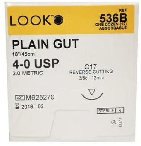 Look X536B Plain Gut Absorbable Sutures 4-0 18 C17 3/8 Circle Reverse Cutting 12mm 12/Pk in Saudi Arabia