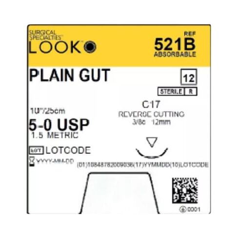 Look X536B Plain Gut Absorbable Sutures 4-0 18 C17 3/8 Circle Reverse Cutting 12mm 12/Pk in Saudi Arabia