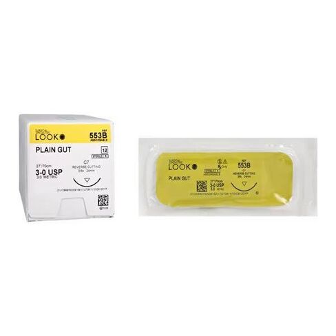 Look X553B Plain Gut Absorbable Sutures 3-0 27 C7 3/8 Circle Reverse Cutting 24mm 12/Pk in Saudi Arabia