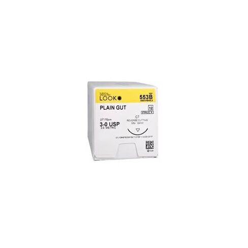 Look X553B Plain Gut Absorbable Sutures 3-0 27 C7 3/8 Circle Reverse Cutting 24mm 12/Pk in Saudi Arabia