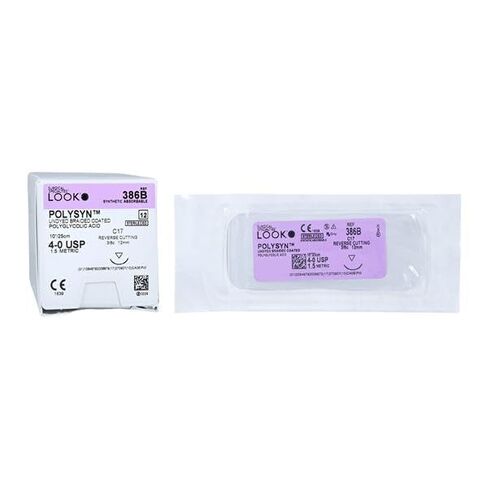 Look 386B 4/0 PolySyn Undyed Braided Sutures 10" 25cm C17 12mm 3/8 Circle 12/Bx in Saudi Arabia
