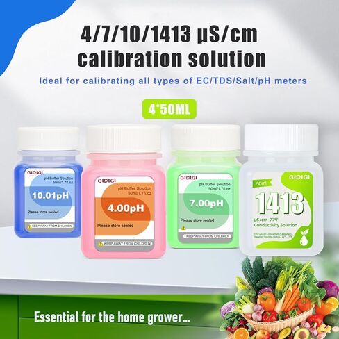 Calibration Buffer Solution kit 4/7/10 and 1413µS/cm, TDS/EC Standard Solution for Calibrating pH Meter TDS Tester EC Salinity Multifunction Meter, Suitable for Hydroponics, Aquaponics, Lab in Saudi Arabia