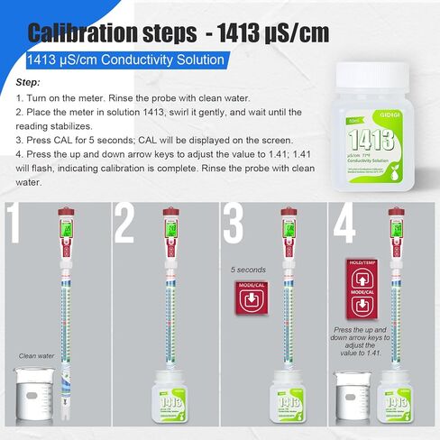Calibration Buffer Solution kit 4/7/10 and 1413µS/cm, TDS/EC Standard Solution for Calibrating pH Meter TDS Tester EC Salinity Multifunction Meter, Suitable for Hydroponics, Aquaponics, Lab in Saudi Arabia