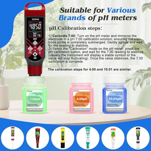Calibration Buffer Solution kit 4/7/10 and 1413µS/cm, TDS/EC Standard Solution for Calibrating pH Meter TDS Tester EC Salinity Multifunction Meter, Suitable for Hydroponics, Aquaponics, Lab in Saudi Arabia