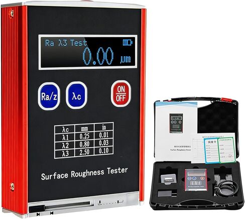 Surfaces Roughness Tester, Handheld Ra, Rz, Rq, and Rt Meter, 0.01 μm Resolution, Ra/Rq 0.05~15.0μm, Rz/Rt 0.1~50.0μm, with Standard Calibration Block and Bracket in Saudi Arabia