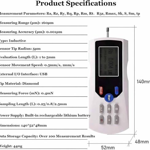 High-Precision Portable Metal Roughness Measuring Device, 0.001 μM Accuracy, 160 μM Range, Ideal for Surface Roughness Measurement in Engineering and Manufacturing in Saudi Arabia