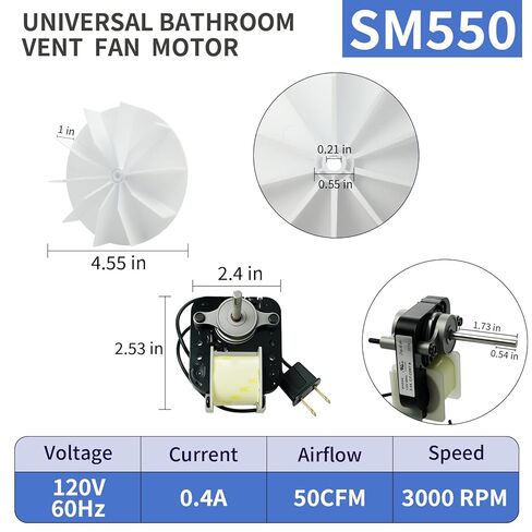 SM550 العالمي تنفيس الحمام العادم مروحة المحرك استبدال عدة SM550 متوافق مع Nu.Tone Broan 50 CFM 120V 3000 دورة في الدقيقة، يستبدل EM550 C01575 65100 EM750 C65878 VFM100 in Kuwait