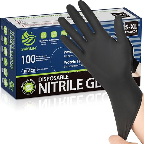 Black Nitrile Gloves, Food Safe Disposable Gloves Latex Free, Rubber Gloves Powder Free for Cooking, Kitchen Clean in Kuwait