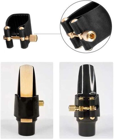 Clarinet Ligature, C Type Alto Sax Ligature, Professional Leather Ligature Fastener, Black Saxophone Mouthpiece Leather Clip for Musicians, Saxophone Enthusiasts, Beginners in Saudi Arabia
