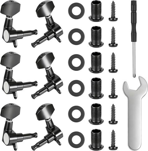 6 Pieces Acoustic Guitar Tuning Pegs, Guitar Tuning Machines, 3l3r Sealed Machine Heads, Zinc Alloy Tunings Keys for Acoustic Electric Guitars, Silver Black in Saudi Arabia