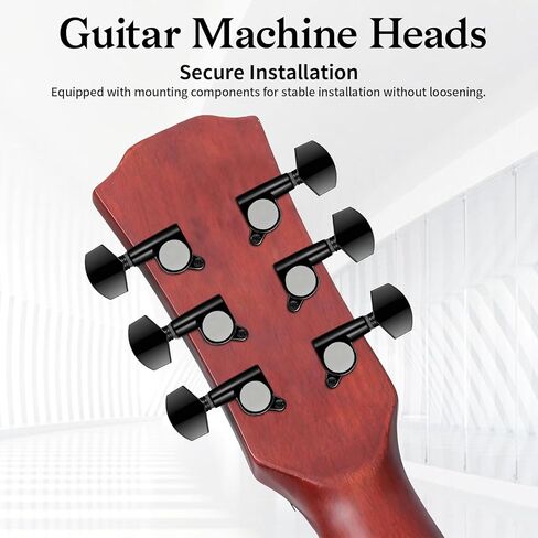 6 Pieces Acoustic Guitar Tuning Pegs, Guitar Tuning Machines, 3l3r Sealed Machine Heads, Zinc Alloy Tunings Keys for Acoustic Electric Guitars, Silver Black in Saudi Arabia