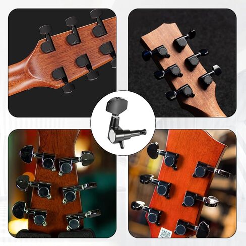 6 Pieces Acoustic Guitar Tuning Pegs, Guitar Tuning Machines, 3l3r Sealed Machine Heads, Zinc Alloy Tunings Keys for Acoustic Electric Guitars, Silver Black in Saudi Arabia