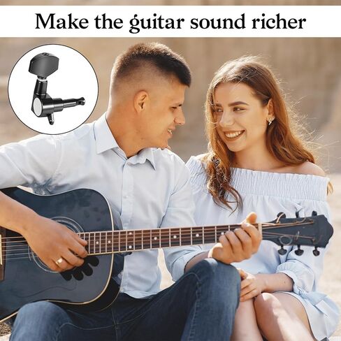 6 Pieces Acoustic Guitar Tuning Pegs, Guitar Tuning Machines, 3l3r Sealed Machine Heads, Zinc Alloy Tunings Keys for Acoustic Electric Guitars, Silver Black in Saudi Arabia