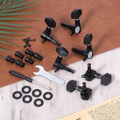 6 Pieces Acoustic Guitar Tuning Pegs, Guitar Tuning Machines, 3l3r Sealed Machine Heads, Zinc Alloy Tunings Keys for Acoustic Electric Guitars, Silver Black in Saudi Arabia