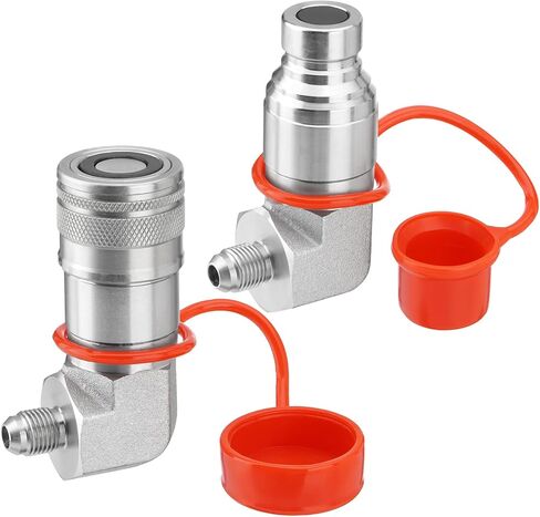 كوع 90 درجة 1/2 بوصة تركيبات قارنة التوصيل الهيدروليكية ذات الوجه المسطح 1/2 بوصة، حجم الجسم 1/2 بوصة × 3/8 بوصة JIC وصلة توصيل ذكر مع أغطية الغبار in Kuwait